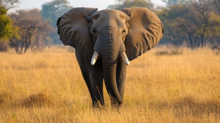 Obraz premium Majestic African Elephant in Golden Grasslands