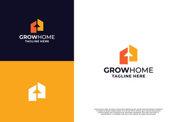 Home property logo design with grow concept