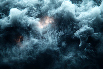 Thick, dark smoke swirling against a black background, creating an ominous and mysterious atmosphere, perfect for dramatic and intense visuals.
