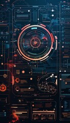 Futuristic frames within a cyberpunk HUD, featuring square screens, callouts, titles, radars