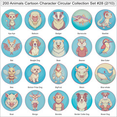 Animals Cartoon Character Circular Collection Set of 200 Isolated Animals Part 2