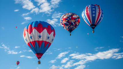 Obraz premium Colorful hot air balloons float in the sky at a festive balloon-filled event with spectators below.