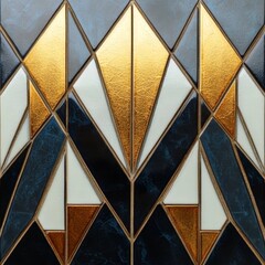 Geometric Art Deco Tile Pattern with Metallic Accents in 5:2 Ratio