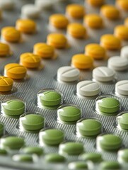 Variety of capsules and tablets arranged in a medication blister pack