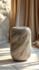 Fototapeta premium An empty marble display stand showcases elegant design, blending natural stone textures for market place presentation.
