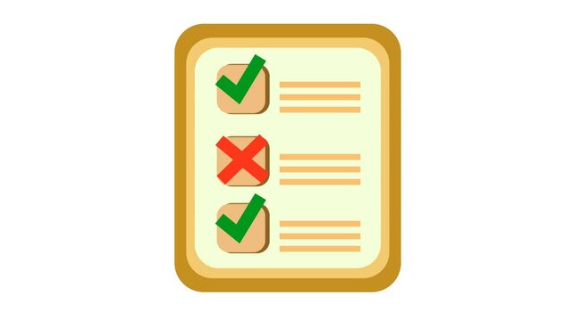 Mixed checklist cartoon animation in transparent background. Alpha channel. Suitable for business document checkmark content