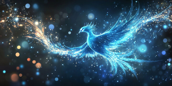 digital blue phoenix bird, ai into cybersecurity solutions, the ability to rise from challenges and safeguard digital infrastructures