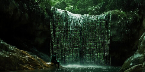 Digital Waterfall in a Forest