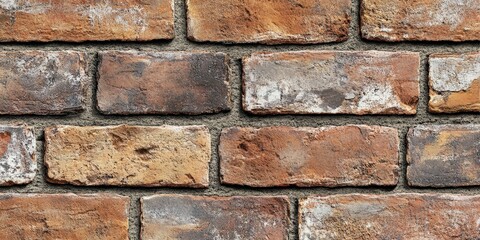 Fototapeta premium Weathered brick wall texture in rustic tones for architectural design