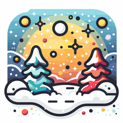 Fototapeta premium Winter landscape with fir trees, moon and stars. Vector illustration.