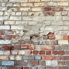 Obraz premium Textured brick wall with peeling plaster in an urban setting