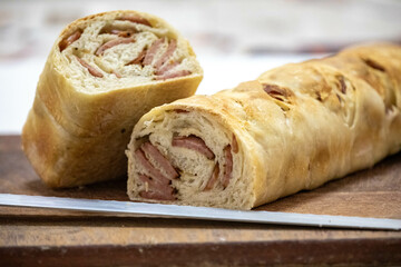 Traditional artisanal pepperoni bread, real healthy food