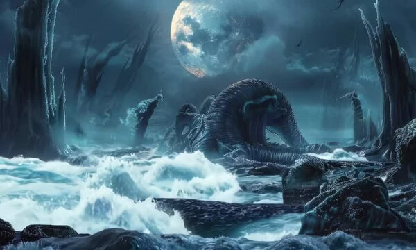 Alien ocean with strange creatures, Video