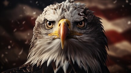 Wavy American flag with an eagle symbolizing strength and freedom . 4th of July Memorial or Independence day background.