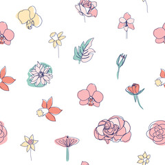 One line seamless modern pattern. flowers modern simplicity vector illustration