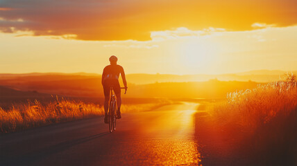 Fototapeta premium 秋の夕暮れに自転車を漕ぐ