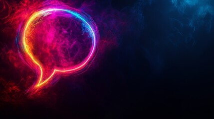 Colorful neon speech bubble on dark smoky