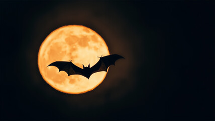 Naklejka premium 満月を飛ぶコウモリのシルエット