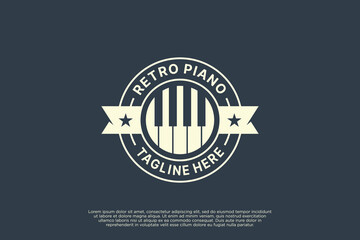 Retro Piano round badge logo design