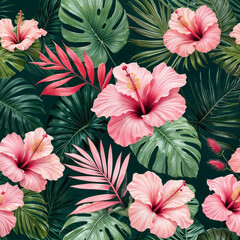 seamless pattern with red flowers