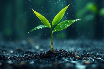 A bamboo shoot breaking through the ground. Generative AI