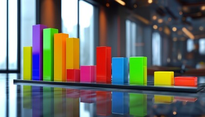 Obraz premium Colorful 3D Bar Chart in Modern Office