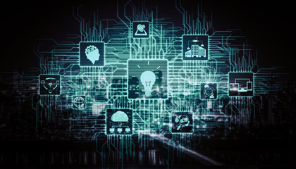 Fototapeta premium Innovation Technology for Business Finance Concept. Modern graphic interface showing symbol of innovative ideas thinking, research and development study.