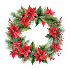 Frame of Watercolor red poinsettia flowers, Christmas bouquets, vector isolated on white