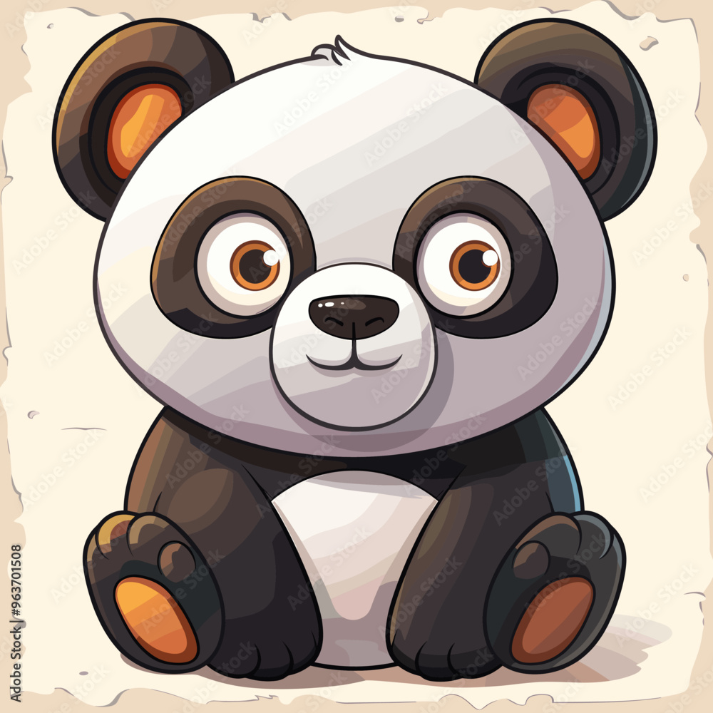 Poster cute panda sitting on the old paper background. vector illustration.