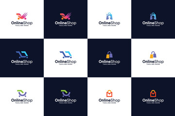 Online shop logo collection. Shopping bag logo, cart logo.