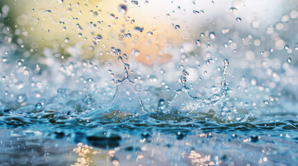 Close-Up of Water Droplets Splashing on Surface with Colorful Background in Daylight