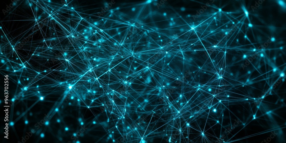 Poster a visually captivating representation of a complex network in a digital space, featuring glowing nod