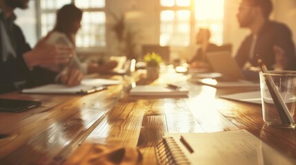 Warm Light Filled Office Meeting with Professionals Discussing and Collaborating