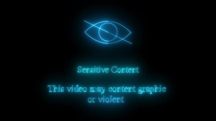 glowing neon Sensitive Content Animation with Blurred Video Background.