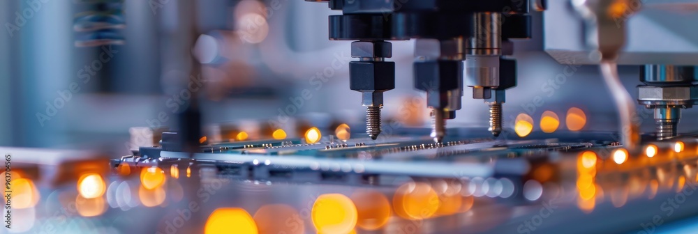 Poster automated production of computer chips through smt pick and place machinery featuring machine vision