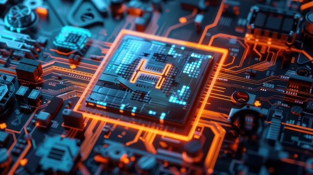 Futuristic H logo with embedded light patterns and a tech-inspired backdrop