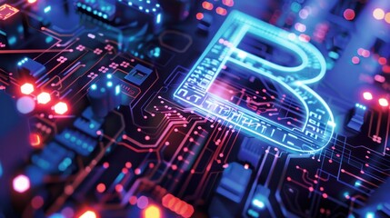 High-tech B design with circuit board patterns integrated into the shape