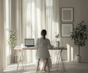 Person at Minimalist Desk with Laptop