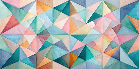 Obraz premium Geometric shapes in pastel hues, overlapping and hatching in various directions to create a sense of movement and visual tension.