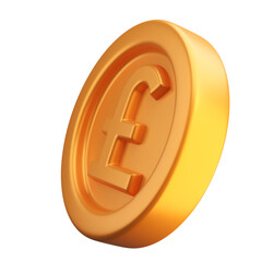 3D realistic gold sterling coin in perspective, finance symbol. Rendering illustration