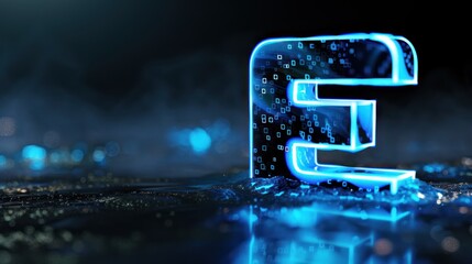 Modern E icon with illuminated edges and a digital effect