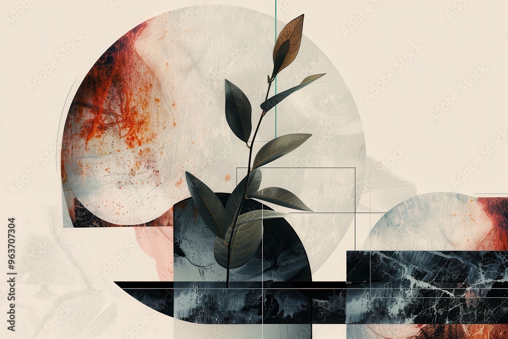 Aufkleber An abstract artwork featuring vibrant colors and intricate forms, showcasing a blend of textures and shapes in a harmonious composition