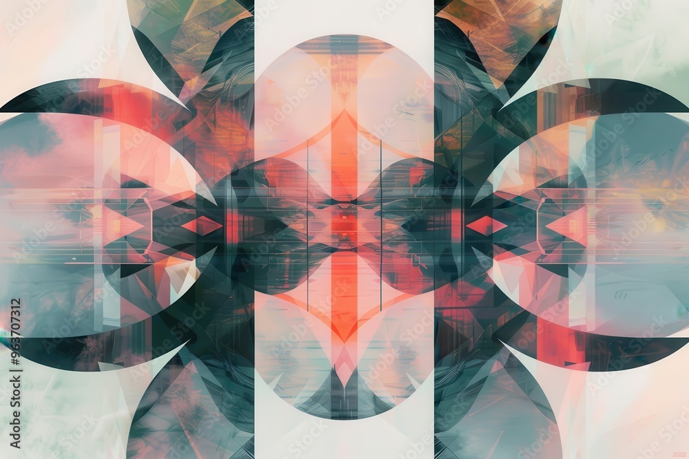 Aufkleber An abstract artwork featuring vibrant colors and intricate forms, showcasing a blend of textures and shapes in a harmonious composition