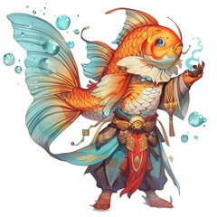 Goldfish Summoner Occupation fantasy animal cartoon isolated whitebackground