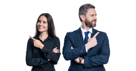 business leadership and success. leader representing leadership. successful businesspeople. business leader isolated on white. two colleagues in office. businesspeople with coworker. pointing finger