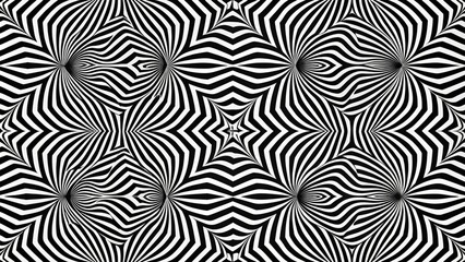 Obraz premium Illustrate a mesmerizing op-art inspired pattern with bold black and white shapes that appear to move and vibrate against a pure white background.