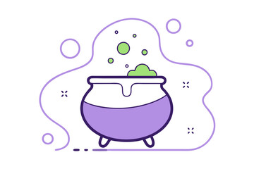 Spooky  Halloween Cauldron with Bubbles Icon | Vector Illustration