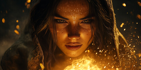 A powerful sorceress casting a spell