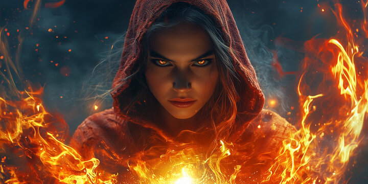 A powerful sorceress casting a spell