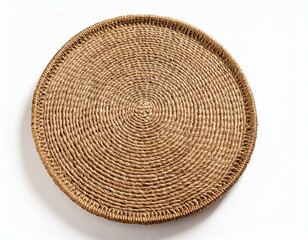 round rug isolated on white, straw carpet circle decor